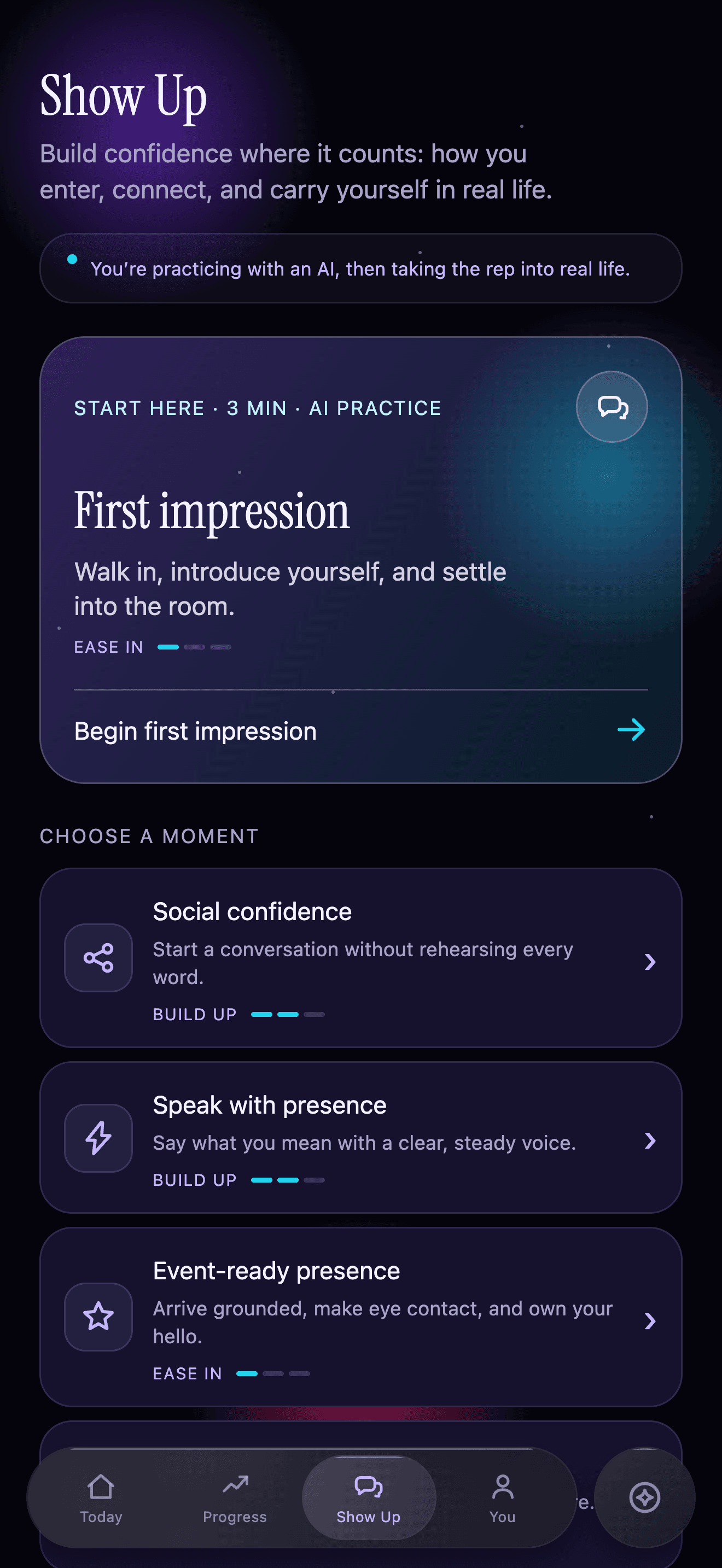 Auratype app: Show Up scenarios with disclosed AI practice